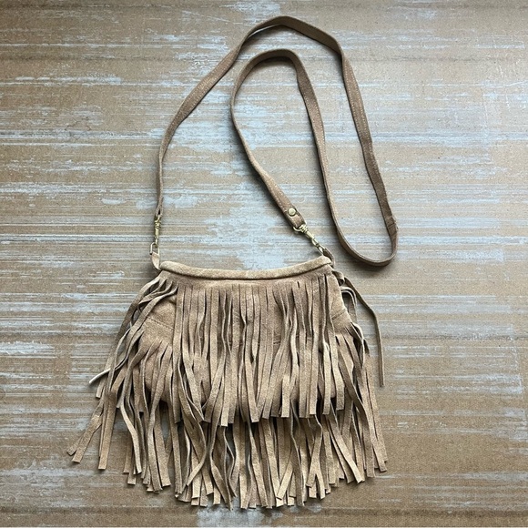 JJ Winters Vanessa Mini Fringe Crossbody Western Boho Suede Leather Brown - Picture 1 of 4